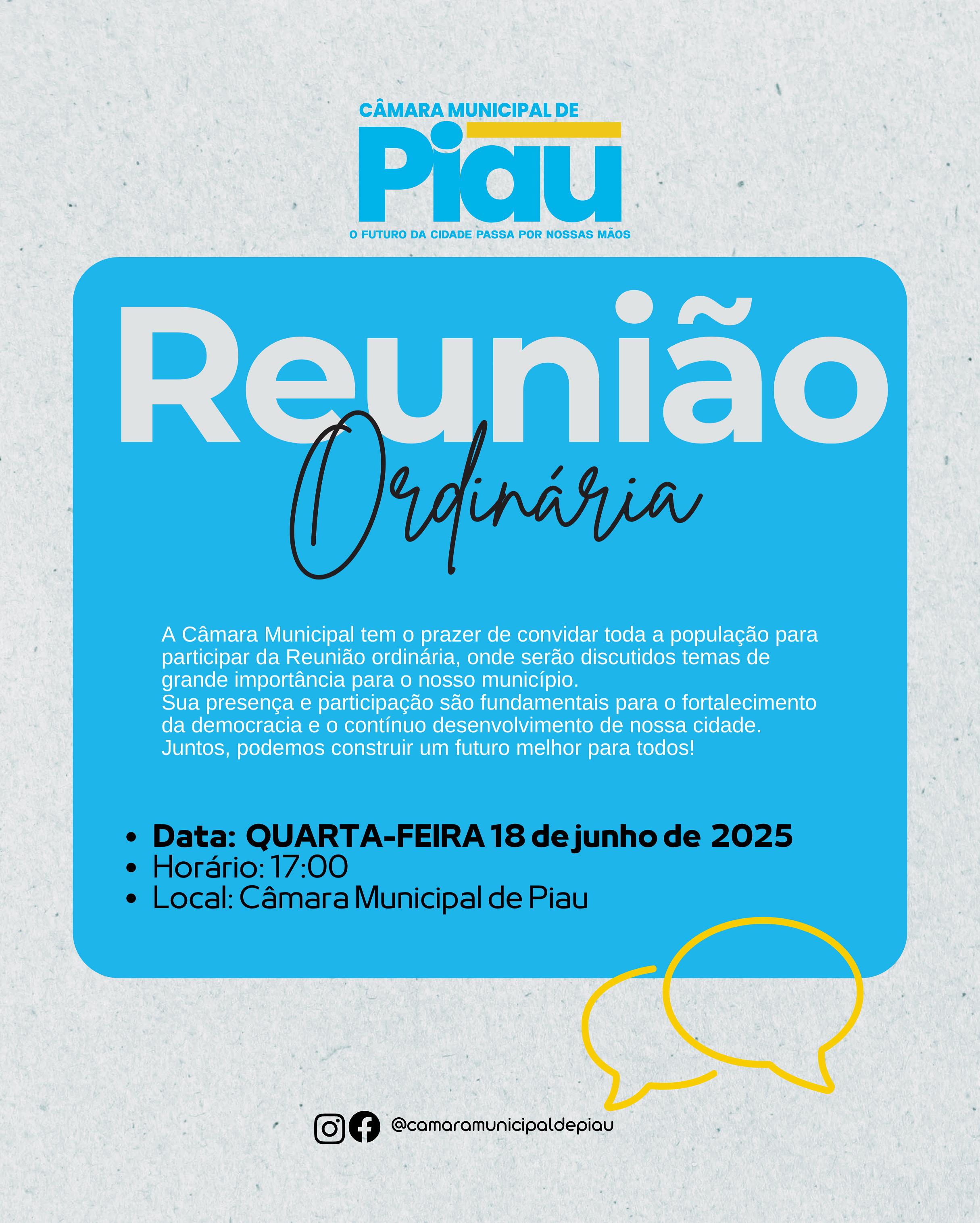 Reunião Ordinária – Câmara Municipal de Piau