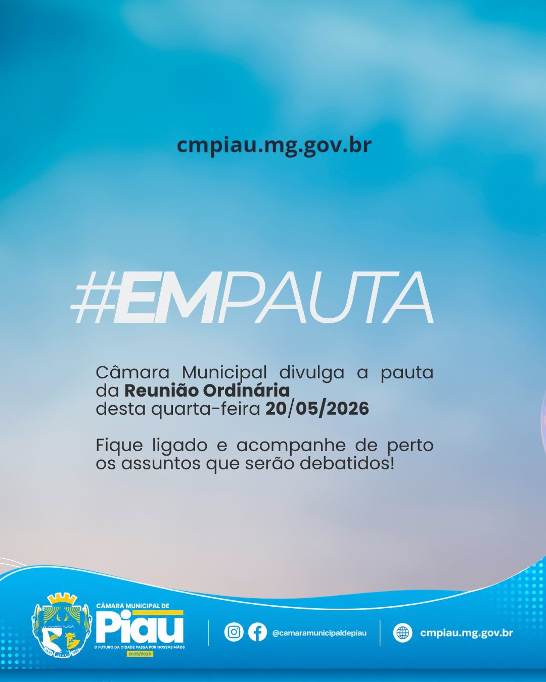 Câmara Municipal divulga a pauta da Reunião Ordinária  desta quarta-feira 20/05/2026