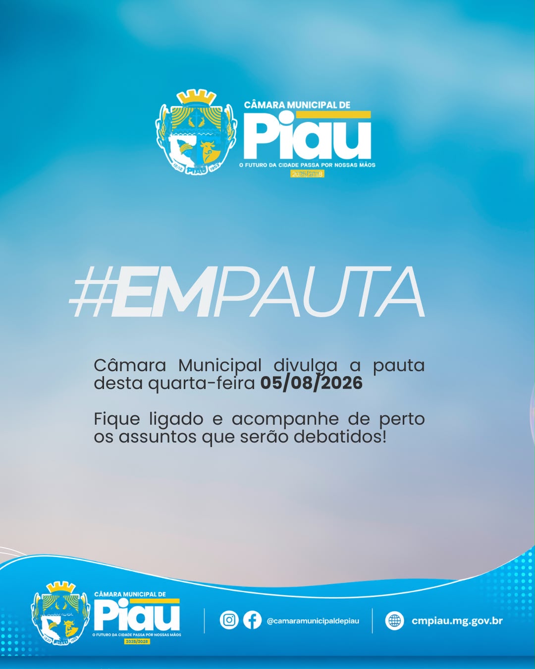 A Câmara Municipal divulga a pauta desta quarta-feira 05/08/2026.