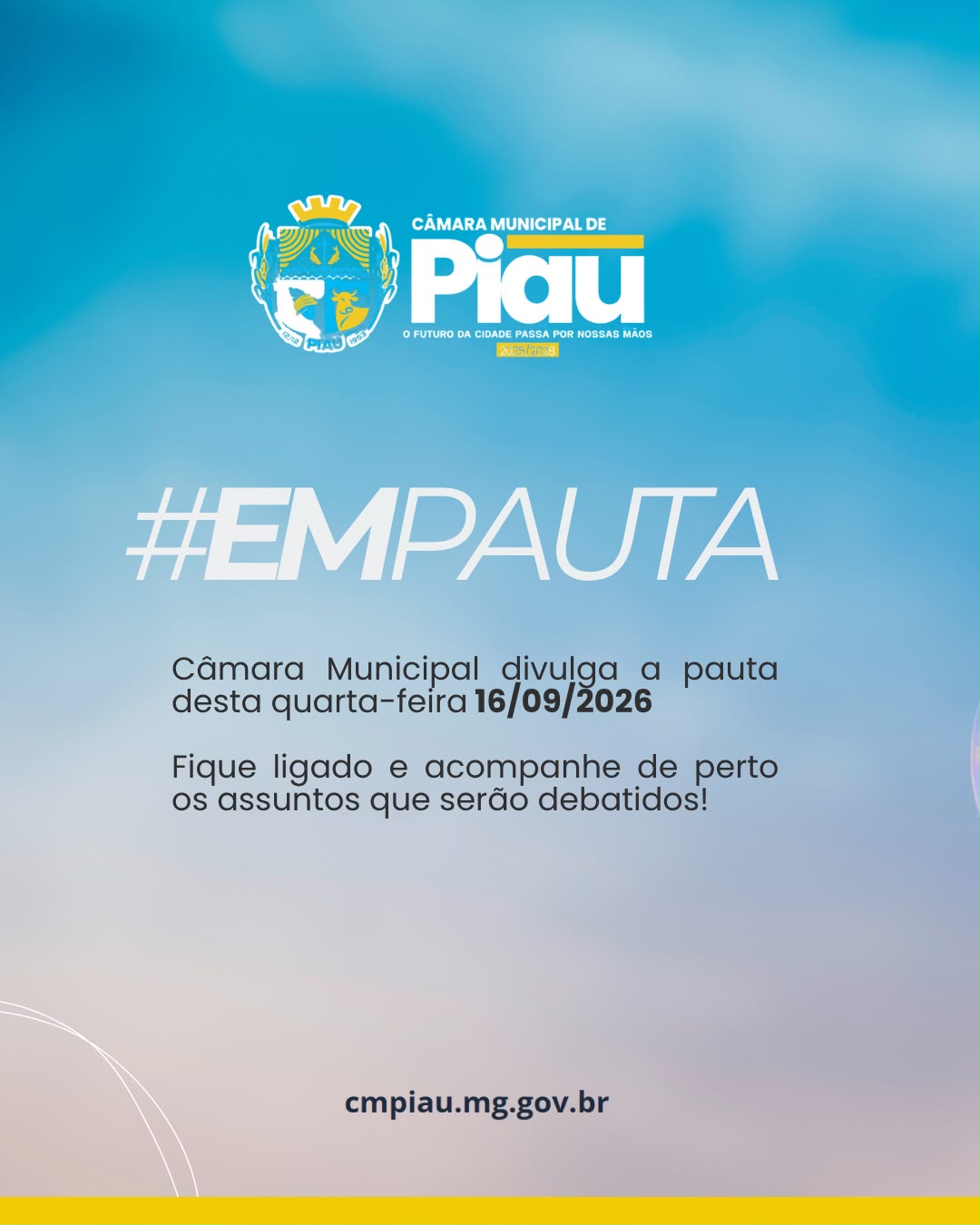 Câmara Municipal divulga a pauta desta quarta-feira 16/09/2026